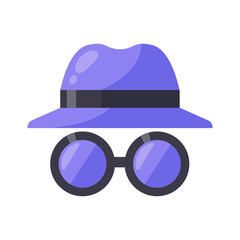 Hacker, spy, or incognito mode flat vector icon, suitable for topics related to cybersecurity, digital investigation, web browsing, and data protection