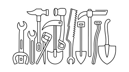  line art illustration representing work, repair, garden, and construction