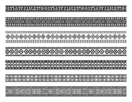 Abstract ethnic geometric border pattern set with tribal ornament design