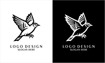 Elegant flying bird logo in black and white style
