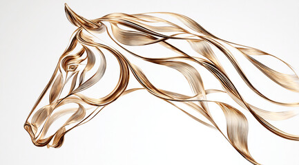Fototapeta premium Linear drawing of a golden horse on a white background. Chinese New Year of the Horse 2026