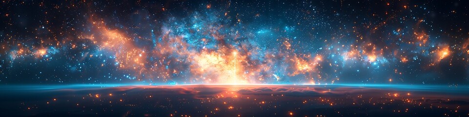 Panoramic View of Fiery Nebula and Cosmic Dust in Deep Space