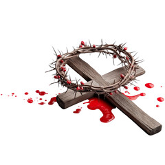 Crown of Thorns and Cross with Blood isolated on a transparent background