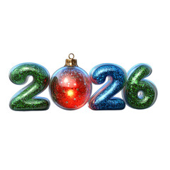 2026 numbers with Christmas ornament isolated on a transparent background 2