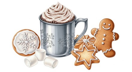 Festive hot cocoa indulgence with gingerbread cookies and holiday cheer