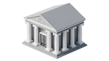 Isometric Bank Building Illustration on White Background