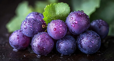 Texture and Color of Fresh Grapes in Close-Up on the Vine