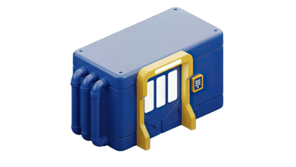 Isometric Blue Box with Door and Pipes