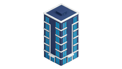 Isometric Blue Building Isolated on White Background