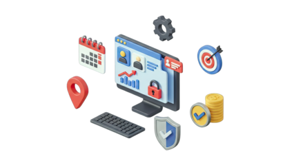 Isometric Computer Interface with Icons and Data Analysis
