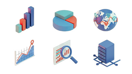 Isometric Data Analytics Icons on White Background