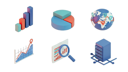 Isometric Data Analytics Icons on White Background