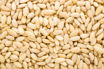Almond nuts background. Closeup. Top down view.