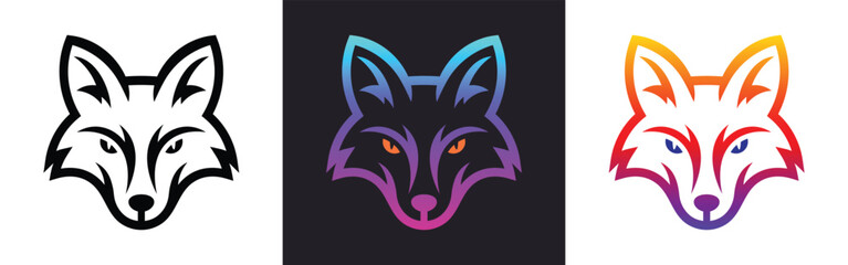 fox head logo set colorful gradient mascot vector illustration collection