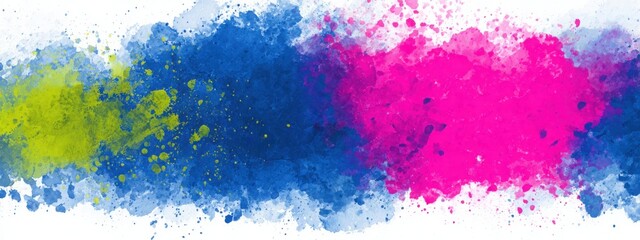 Bold watercolor splash with neon magenta, cobalt blue, and lime accents, energetic paint burst effect, crisp modern contrast