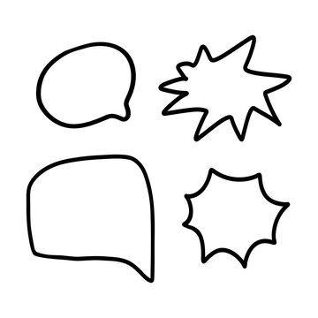 Speech Bubble Comic Signs Set Hand Drawn Blank Text Balloon Minimalist Hand Drawn Vector Illustration Black Outline Doodle Style Isolated on White Background.