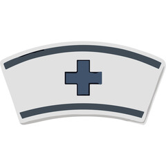 Obraz premium White Nurse Cap with Blue Cross Emblem Simple Minimalist Medical Headwear Clean Design Isolated on Black Background