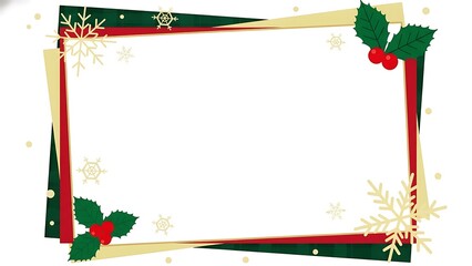 a decorative christmas frame featuring red and green borders with golden accents snowflakes and holly leaves providing an empty central space high quality professional detailed modern