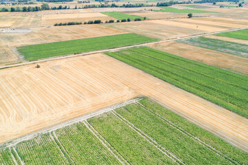 Aerial View Of Agricultural Fields And Crop Blocks.