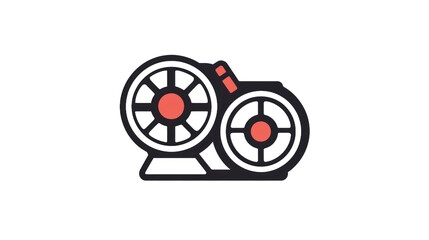 Abstract illustration of a vintage camera with two lens and a central red focus