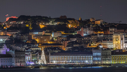 Timelapse of Lisbon's Commerce Square illuminated for Christmas.