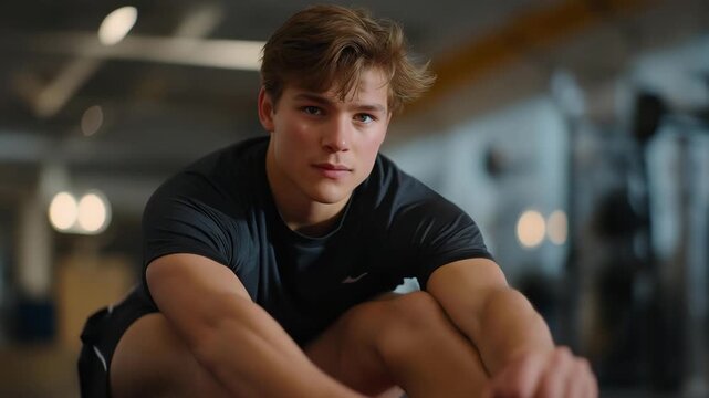 A young athlete recovering from injury doing slow, painful rehab exercises, sacrificing ease for long-term comeback goals &mdash; resilience, discipline, and athletic perseverance. cinematic color