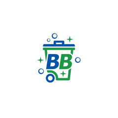 Trash Bin and Letter BB logo or icon design
