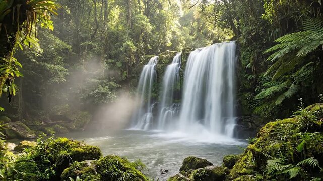 Waterfall in Tropical Rainforest