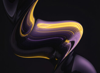 Fluid abstract background with illuminated purple and yellow glowing lines creating a dynamic curve. Modern digital art concept for design element.