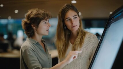 A digital wall board in an open office space highlighting upcoming meetings and reminders for different departments — centralized workplace communication, team coordination, and real-time