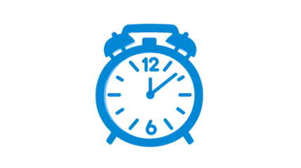 Blue alarm clock icon time symbol with transparent background