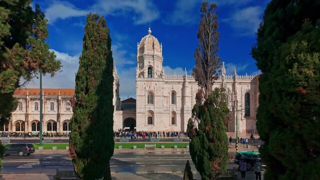 Magnificent facade of the Jeronimos Monastery in Lisbon, Portugal.