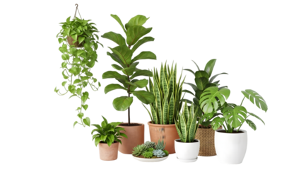 Indoor plant corner arrangement isolated on white
