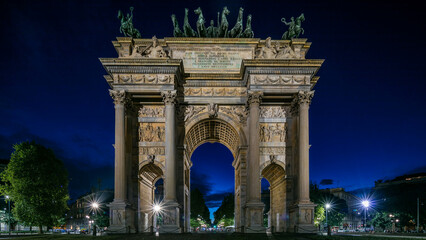 Arch of Peace in Simplon Square day to night timelapse. It is a neoclassical triumph arch