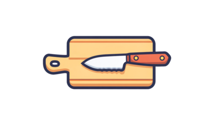 Cartoon cutting board with knife illustration for culinary and food preparation