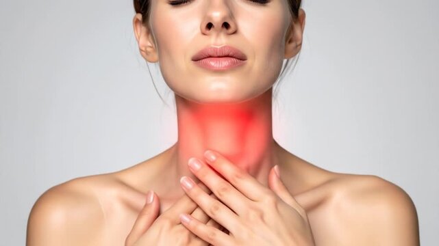 Woman throat pain medical issue.