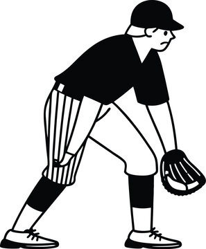 Baseball Shortstop Fielding Stance Silhouette Vector