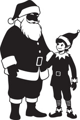 Classic santa claus and elf silhouette standing together isolated on white background