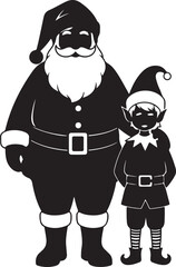 Obraz premium Classic santa claus and elf silhouette standing together isolated on white background