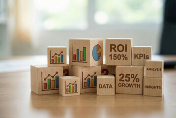 Wooden  letters alphabet, business, concept, toy for AI