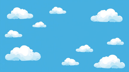 Bright blue sky background with fluffy white cartoon clouds