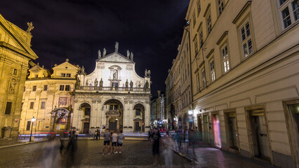 Obraz premium Magnificent Gothic structure called Stare Mesto Tower timelapse hyperlapse on Charles Bridge