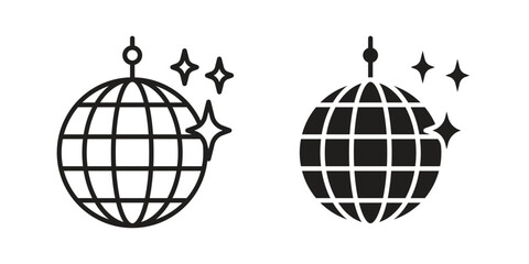 Disco ball icons, Line vector. solid symbol set
