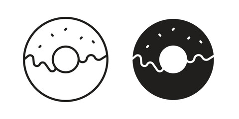 Fototapeta premium Donut icons, Line vector. solid symbol set