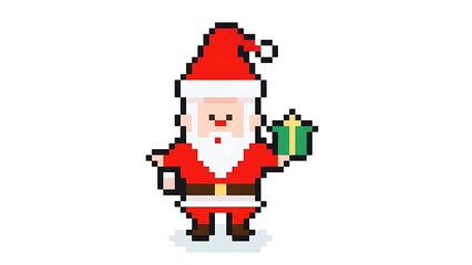 a pixelated depiction of santa claus cheerfully holding a vibrant green gift embodying the spirit of christmas and holiday joy high quality professional detailed modern elegant