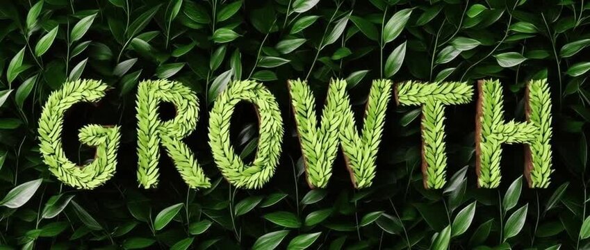 Lush Green Leaves Forming the Word GROWTH on Foliage Background
