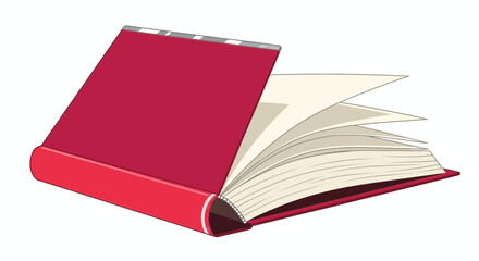 Open red hardcover book with fanned pages, for education theme