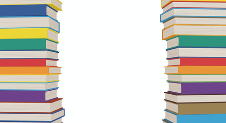 Colorful stacked books frame white copy space for your design