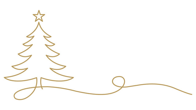Hand-drawn Christmas tree in minimalistic design. Golden Christmas tree. Vector illustration.