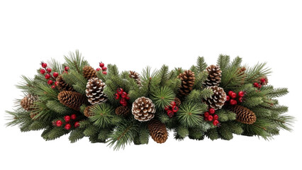 Holiday Evergreen Arrangement: An inviting and festive holiday arrangement, featuring lush evergreen branches, accented by the textured beauty of pine cones and the cheerful pop of red berries.